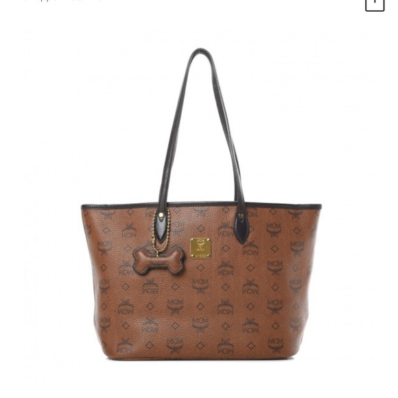MCM Handbags - (AUTHENTIC)MCM Brown Logo Tote with Dog Bone Charm